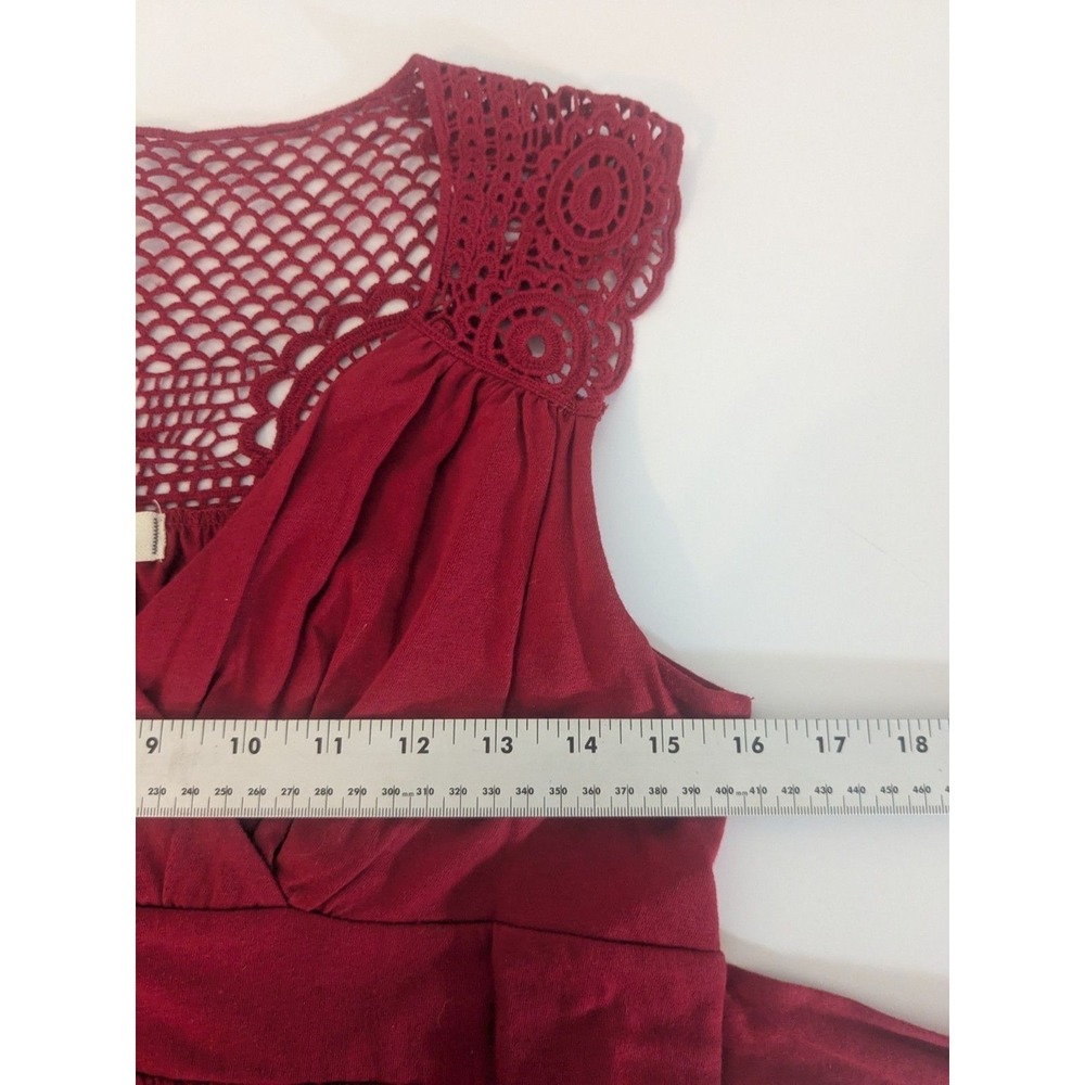 LEI Jrs XL Red Y2K Boho Babydoll top Crochet Lace Sleeveless Empire Waist Tie - Picture 4 of 6